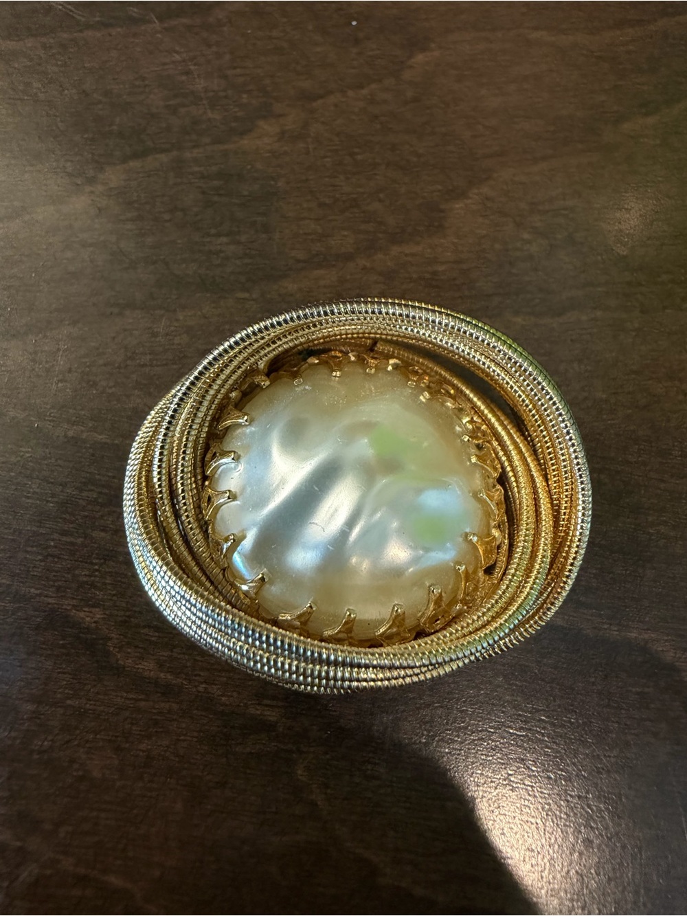 Vintage Gold Tone Swirls Mabe Pearl Brooch